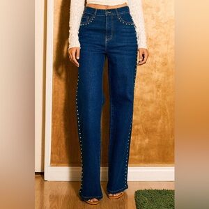 Vibrant M.i.U [P6047-R] Stud Wide Leg Jeans